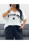 T-SHIRT OVERSIZE COTON FLOCAGE BOHEME PE2560 NOIR