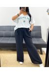 CAMISETA OVERSIZE DE ALGODÓN FLOCADO BOHEME PE2560 LAGOON