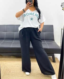 T-SHIRT OVERSIZE COTON FLOCAGE BOHEME PE2560 LAGON
