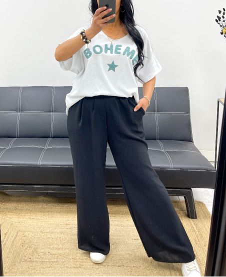 T-SHIRT OVERSIZE COTON FLOCAGE BOHEME PE2560 LAGON