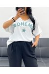 OVERSIZED KATOENEN FLOCKING T-SHIRT BOHEME PE2560 LAGOON