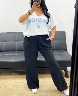 T-SHIRT OVERSIZE COTON FLOCAGE BOHEME PE2560 BLEU