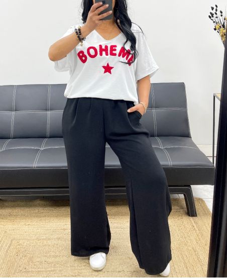 KOSZULKA FLOKOWANA BAWEŁNIANA OVERSIZE BOHEMIAN PE2560 CZERWONA