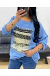 PE0400 LOSSE VISCOSE FLOCKING TOP BLAUWE JEANS