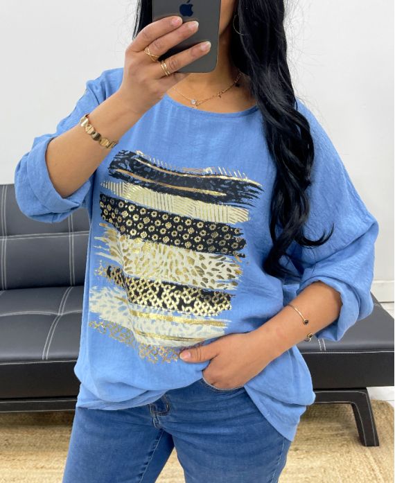 TOP AMPLE VISCOSE FLOCAGE PE0400 BLEU JEANS