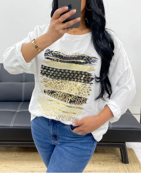 LOOSE VISCOSE FLOCKING TOP PE0400 WHITE