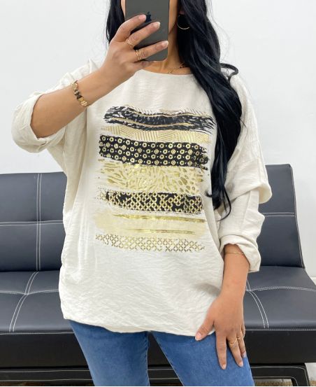 LOOSE VISCOSE FLOCKING TOP PE0400 BEIGE