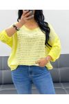 T-SHIRT BIMATERIALE CON SCRITTE ORO PE0798 GIALLO