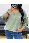 TWO-MATERIAL T-SHIRT WITH GOLD WRITINGS PE0798 KAKI