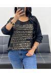 T-SHIRT BI-MATIERE ECRITURES GOLD PE0798 NOIR