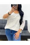 CAMISETA BIMATERIAL CON INSCRIPCIÓN DORADA PE0798 BEIGE