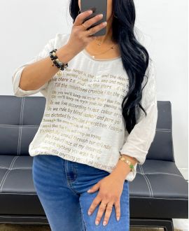 CAMISETA BIMATERIAL CON INSCRIPCIÓN DORADA PE0798 BEIGE