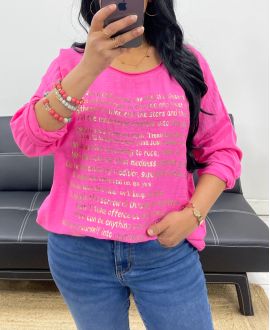 CAMISETA BIMATERIAL ECRITURES ORO PE0798 FUSHIA