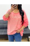 CAMISETA BIMATERIAL CON INSCRIPCIÓN DORADA PE0798 CORAL