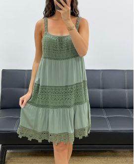"COLLECTION BOHEME" ROBE EMPIECEMENT DENTELLE PE2540 KAKI2