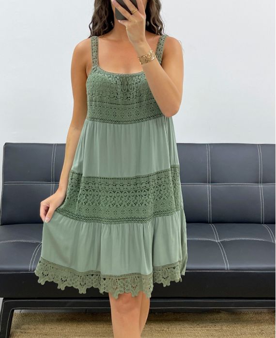 "COLLECTION BOHEME" ROBE EMPIECEMENT DENTELLE PE2540 KAKI2