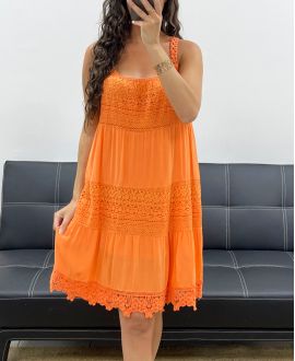 "COLLECTION BOHEME" ROBE EMPIECEMENT DENTELLE PE2540 ORANGE