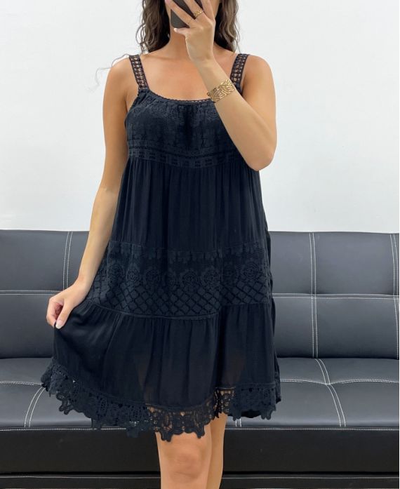 "COLLECTION BOHEME" ROBE EMPIECEMENT DENTELLE PE2540 NOIR