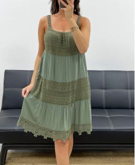 "COLLECTION BOHEME" ROBE EMPIECEMENT DENTELLE PE2540 KAKI