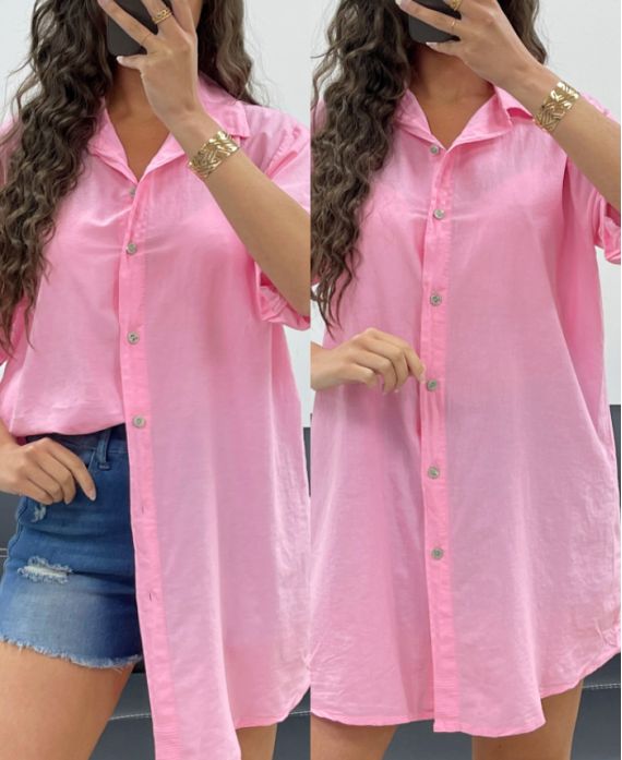 CHEMISE LONGUE COTON DOUCE PE2573 ROSE