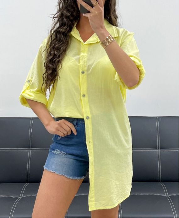 CAMICIA LUNGA IN MORBIDO COTONE PE2573 GIALLO