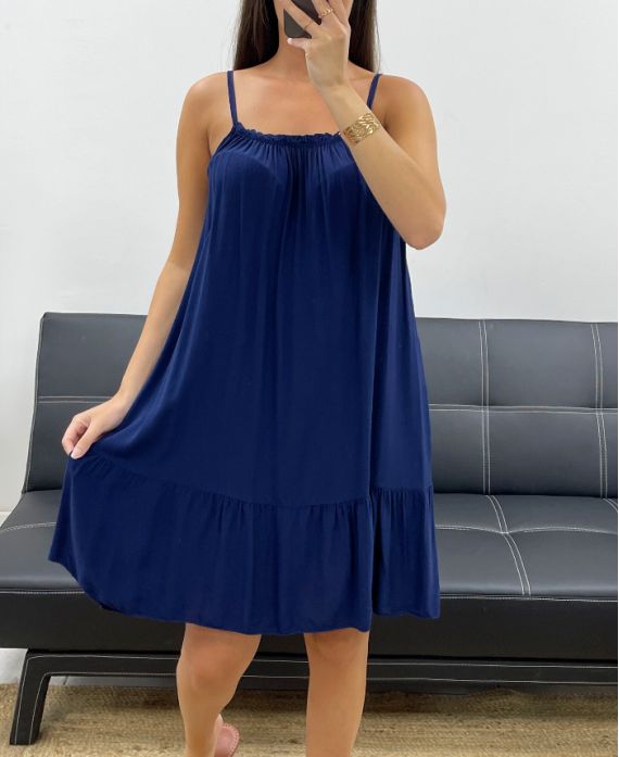 SOEPELVALLENDE VISCOSE JURK MET BANDJES PE2528 NAVY