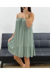 VESTIDO FLUIDO DE VISCOSA CON TIRANTES PE2528 KAKI