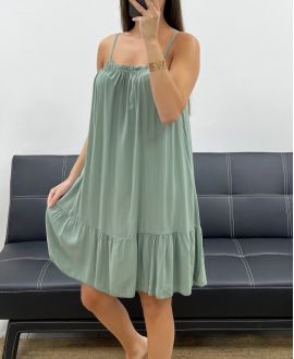 VESTIDO FLUIDO DE VISCOSA CON TIRANTES PE2528 KAKI