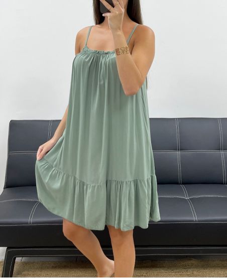 FLIESSENDES KLEID AUS VISKOSE MIT TRÄGERN PE2528 KAKI