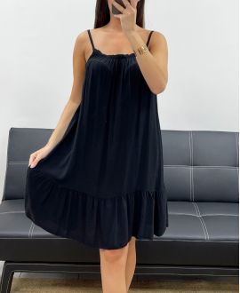 VESTIDO FLUIDO DE VISCOSA CON TIRANTES PE2528 NEGRO