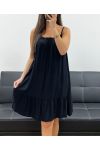 VESTIDO FLUIDO DE VISCOSA CON TIRANTES PE2528 NEGRO