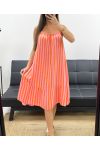 ABITO IN GARZA DI COTONE RIGHE FLUO PE2041 ARANCIO