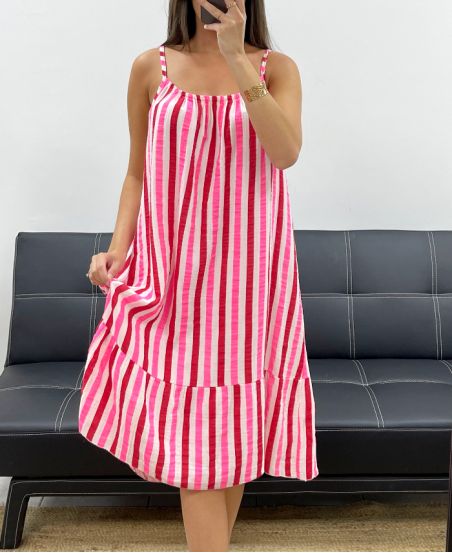 KATOENEN GAAS JURK NEON STRIPES PE2041 ROOD