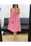 ROBE GAZE DE COTON RAYURES NEON PE2041 ROUGE