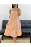 ABITO IN GARZA DI COTONE RIGHE FLUO PE2041 LILA