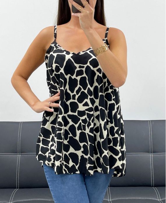 PE2535 SPOTTED FLARED STRAPPY PRINT TOP