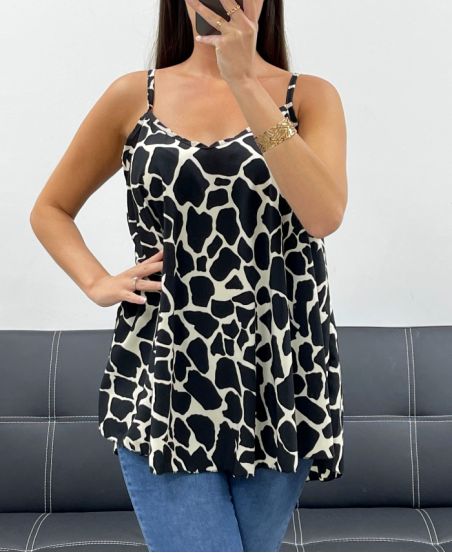 PE2535 TOP MET UITLOPENDE BANDJES EN PRINT