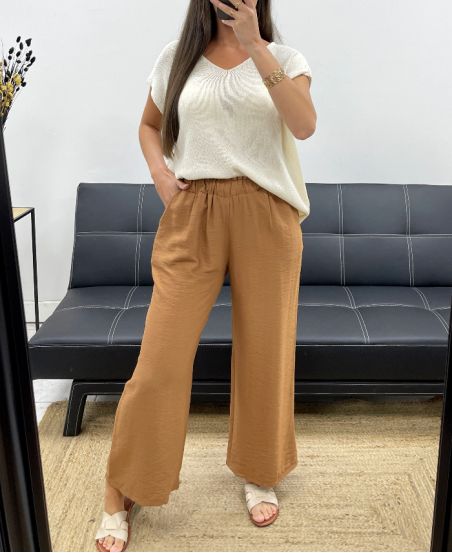 VLOEIENDE 2-POCKET BROEK PE2219 CAMEL