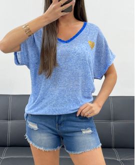T-SHIRT CUORE IN TESSUTO MÉLANGE PÉ1681 BLU ROYAL