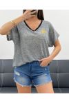 HEATHER FABRIC HEART T-SHIRT PE1681 ZWART
