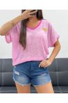 T-SHIRT CUORE IN TESSUTO MÉLANGE PE1681 FUCSIA