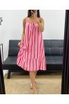 ROBE GAZE DE COTON RAYURES NEON PE2041 ROUGE