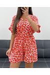 LEO PE2038 BURGUNDERROTER JUMPSUIT AUS NEONFARBENER BAUMWOLLGAZE
