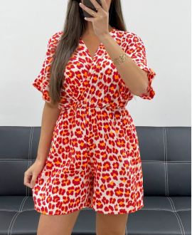 LEO PE2038 BORDEAUXRODE NEON KATOENEN GAAS JUMPSUIT