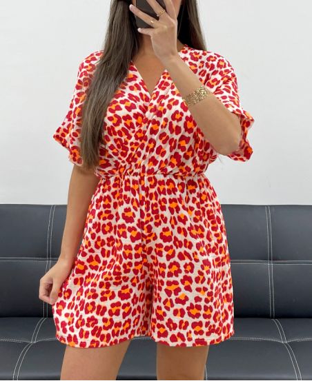 LEO PE2038 BORDEAUXRODE NEON KATOENEN GAAS JUMPSUIT