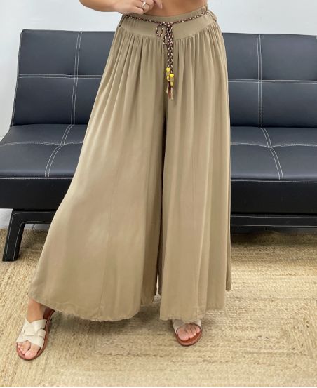 SOEPELE BROEK MET WIJDE PIJPEN + TIE PE2487 TAUPE