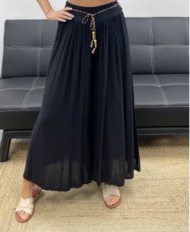 PANTALÓN FLUIDO DE PIERNA ANCHA + BOTA PE2487 NEGRO