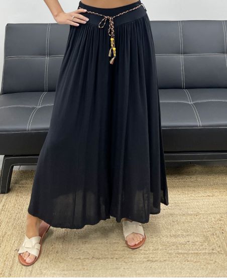 PANTALONI A GAMBA LARGA FLUENTI + CRAVATTA PE2487 NERO
