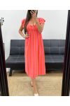 ROBE GAZE DE COTON RAYURES NEON PE2082 ROSE