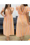 ROBE GAZE DE COTON RAYURES NEON PE2082 ORANGE